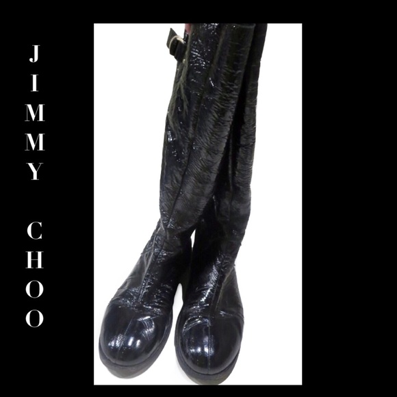 Jimmy Choo Black Crinkled Patent Leather Boots 6 - Picture 2 of 7